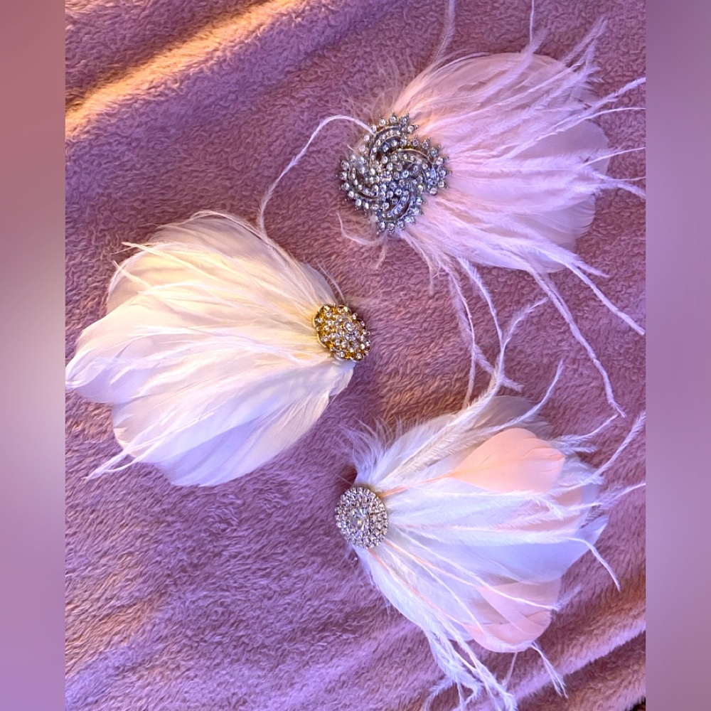 Three Bridal Hair Clips, Blush, Cubic Zirconia, varied styles